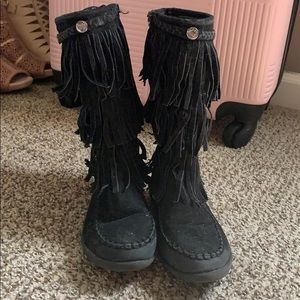 Girls Jelly Beans Black Fringe Boots size 1